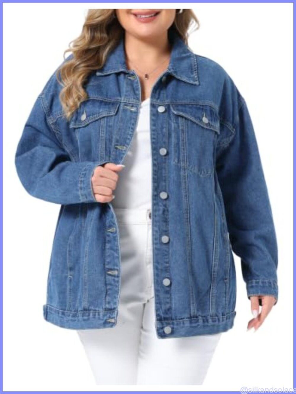 Plus Size Boyfriend Denim Jacket Distressed Cotton Blend Button Up Long Sleeve